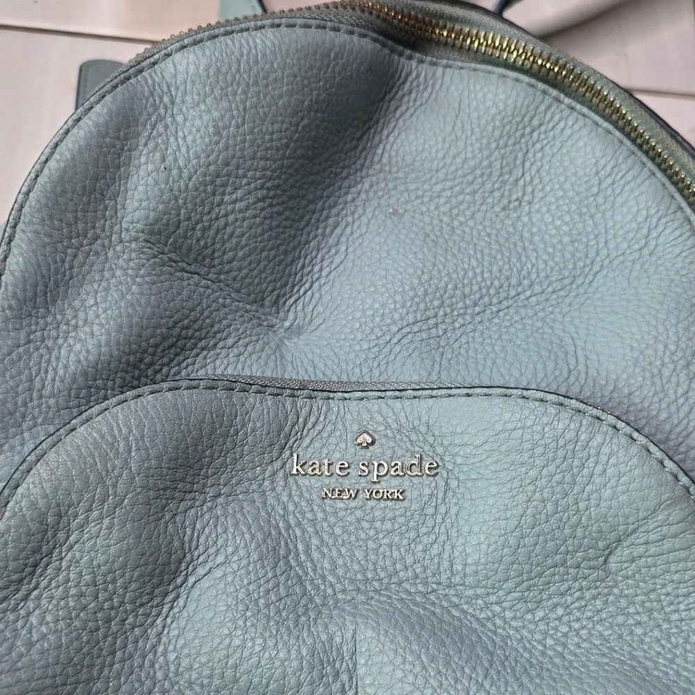 Kate‎ Spade New York Pebbled Leather Backpack Light Blue Gold Tone Hardware P4